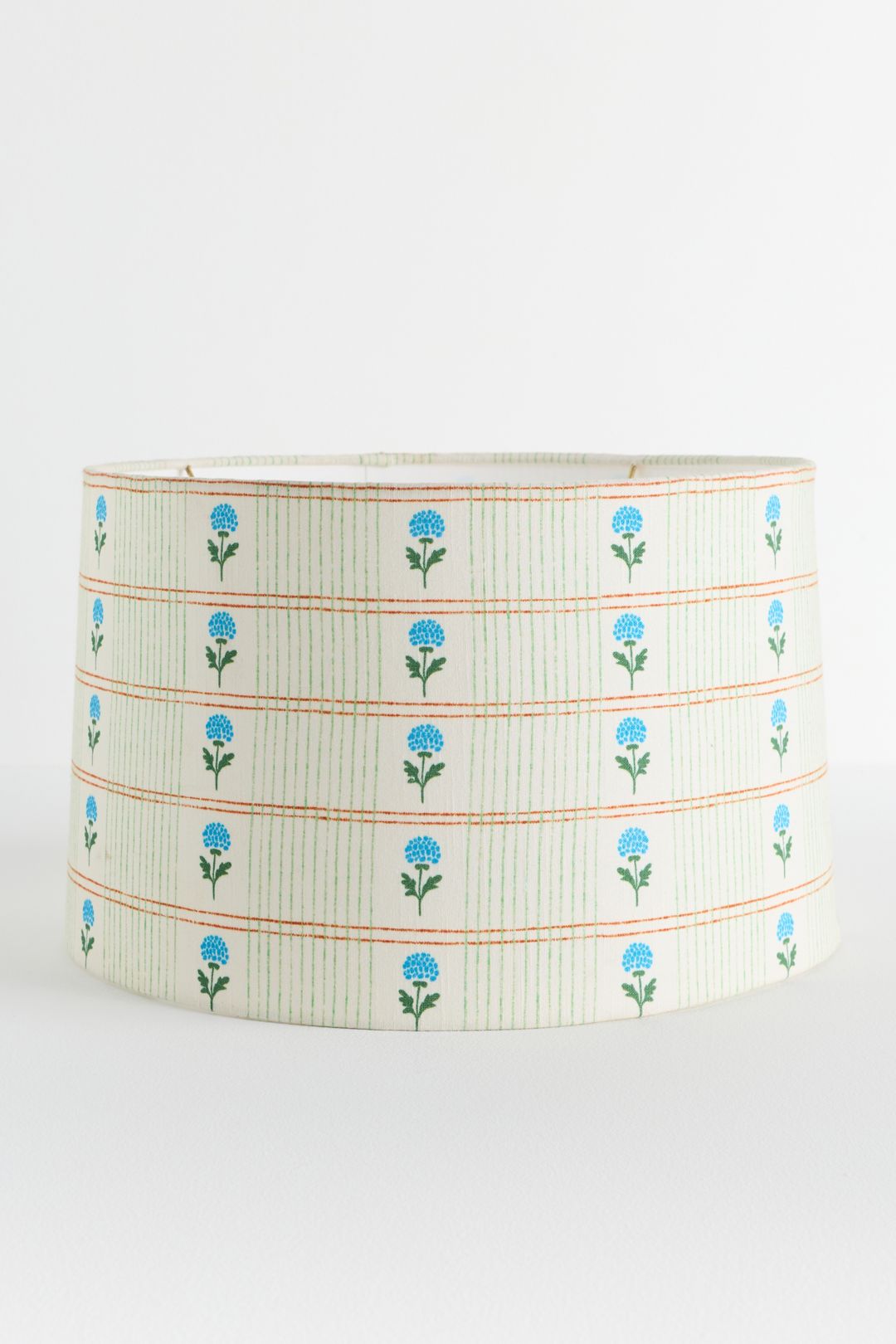 Printed Fabric Drum Lamp Shade - Blue Floral Block Print, 16"