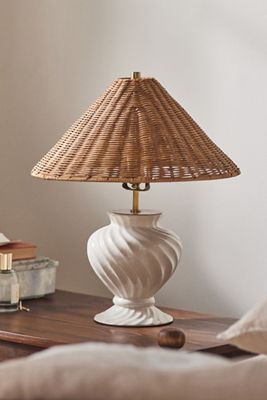 Angelica Twisted Ceramic  Rattan Table Lamp