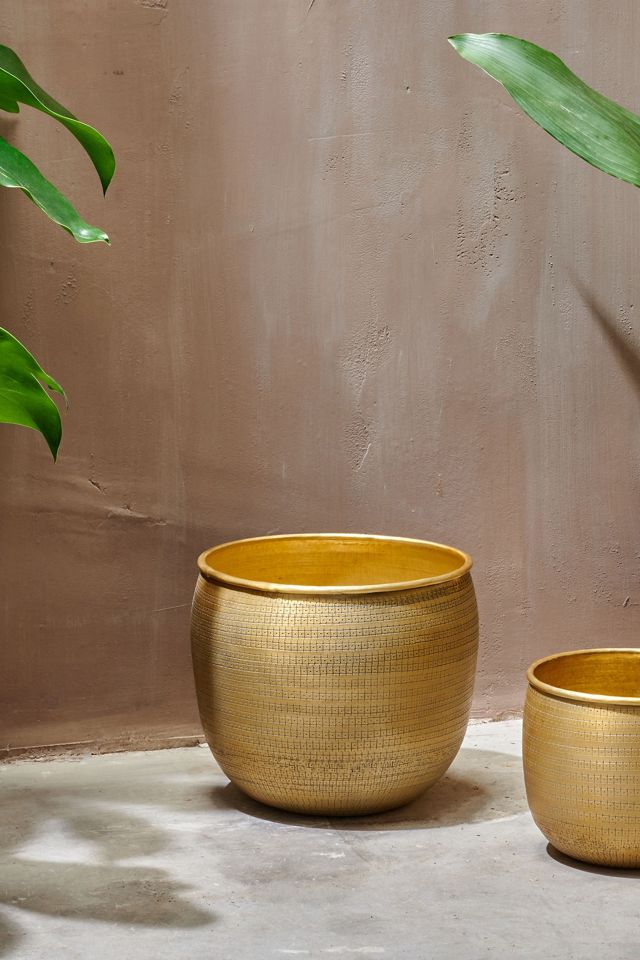nkuku Tembesi Antique Brass Planter, Medium #1