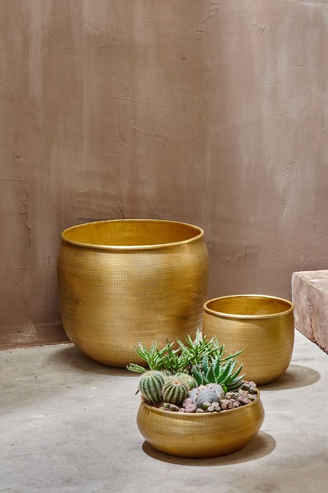 nkuku Tembesi Antique Brass Planter, Large #1