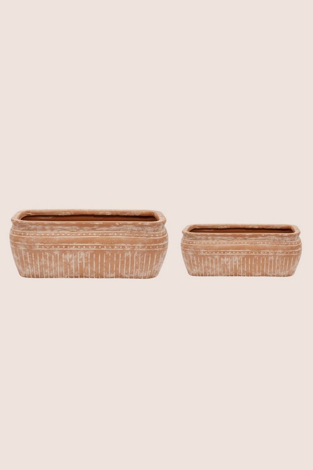 Tuscan Terracotta Ribbed Outdoor Trough, Set of 2 #1