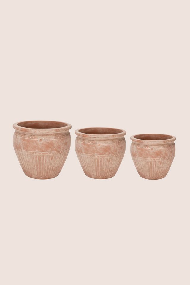 Pots de plantes en terre cuite toscane côtelée, ensemble de 3 #1