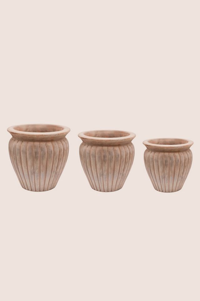 Morecote White Wash Terracotta Ribbed Plant Pots, Set of 3 #1