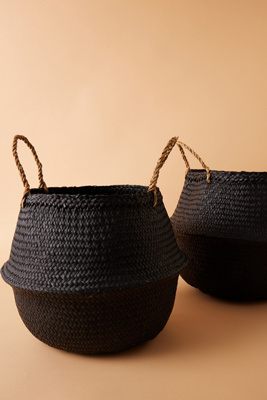 Fuliko Artera Woven Seagrass Plant Container - Wicker Belly Basket for Indoor Plants with