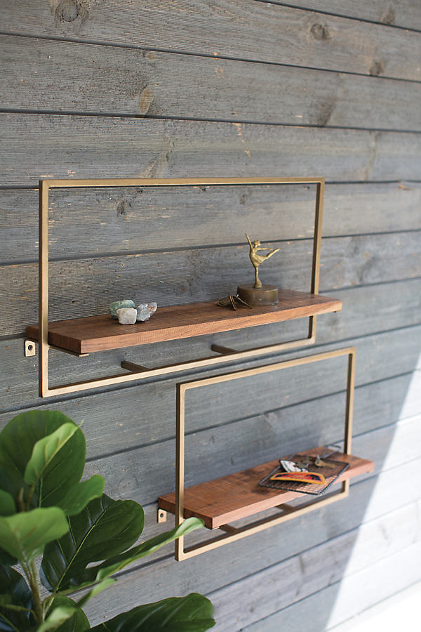 Metal Frame Mango Wood Shelves, Set of 2