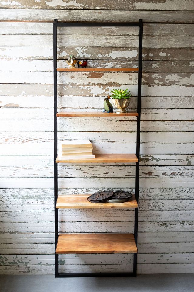 Five-Tier Iron & Mango Wood Wall Shelving Unit #1