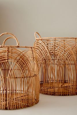 Anthropologie Cozy Living Mari Rattan Basket, Set Of 2 In Brown