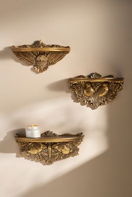 Antiqued Brass Floating Shelves Set of 3