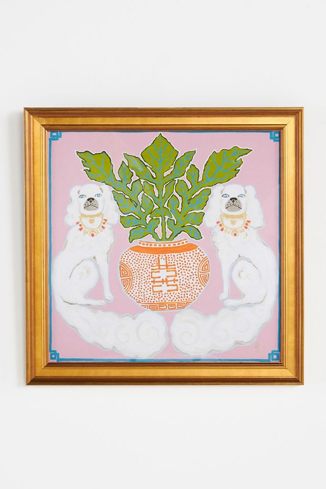 Cani bianchi sull'arte della parete rosa #1