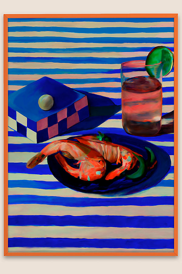 Shrimp & Stripes by Misfitting Things Framed Wall Art Print