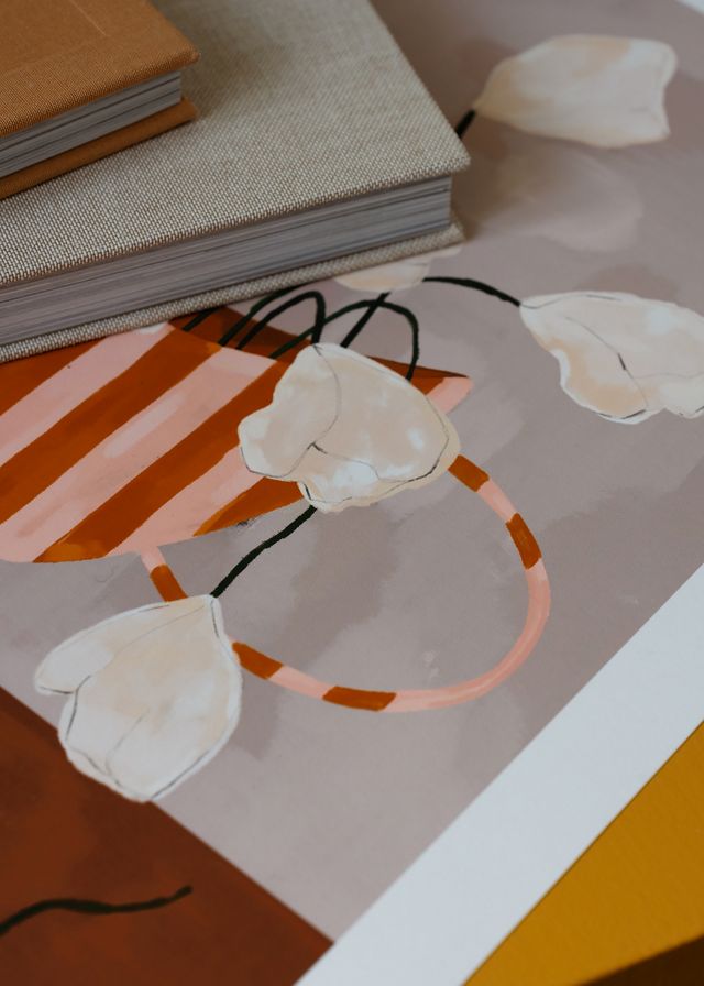 The Poster Club White Flowers in Striped Vase Art Print #1