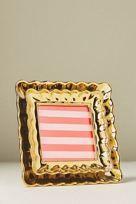 Anthropologie Philippa Scalloped Ceramic Photo Frame In Gold