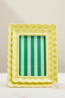 Anthropologie Philippa Scalloped Ceramic Photo Frame In Green