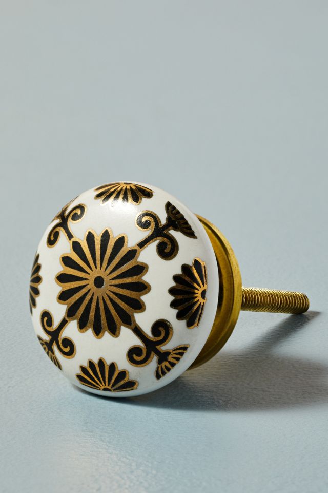 Floral Decalled Ceramic Knob #1