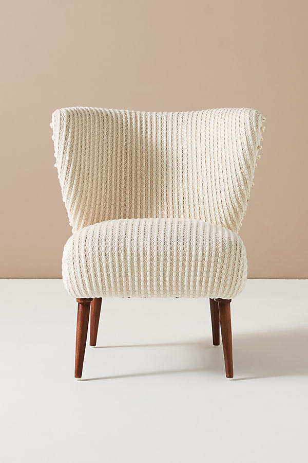 Chunky Woven Cotton-Upholstered Petite Accent Chair