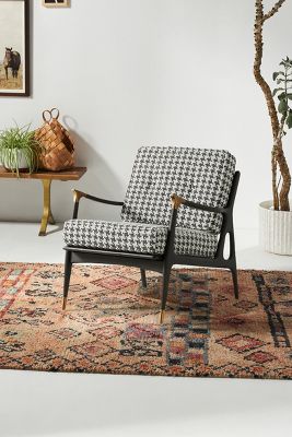 Shop Anthropologie Haverhill Houndstooth Birch Wood Lounge Armchair