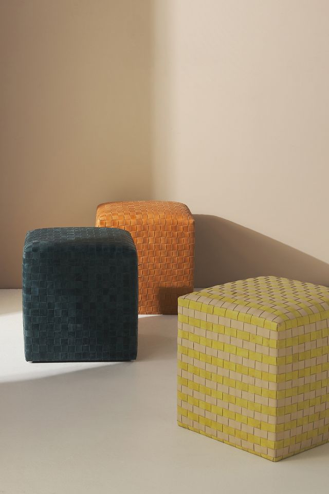 Leather woven deals pouf