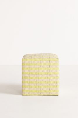 Anthropologie Cove Woven Leather Ottoman By  In Yellow Size S