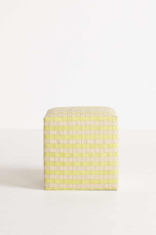 Anthropologie Cove Woven Leather Ottoman By  In Yellow Size S
