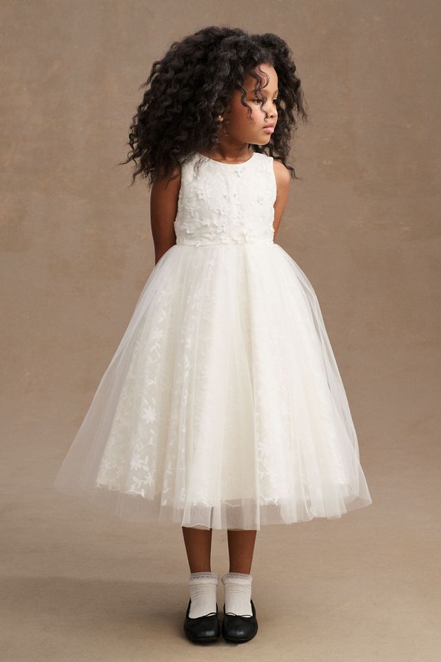 Princess Daliana Jessie Beaded Floral Tulle Flower Girl Dress #1