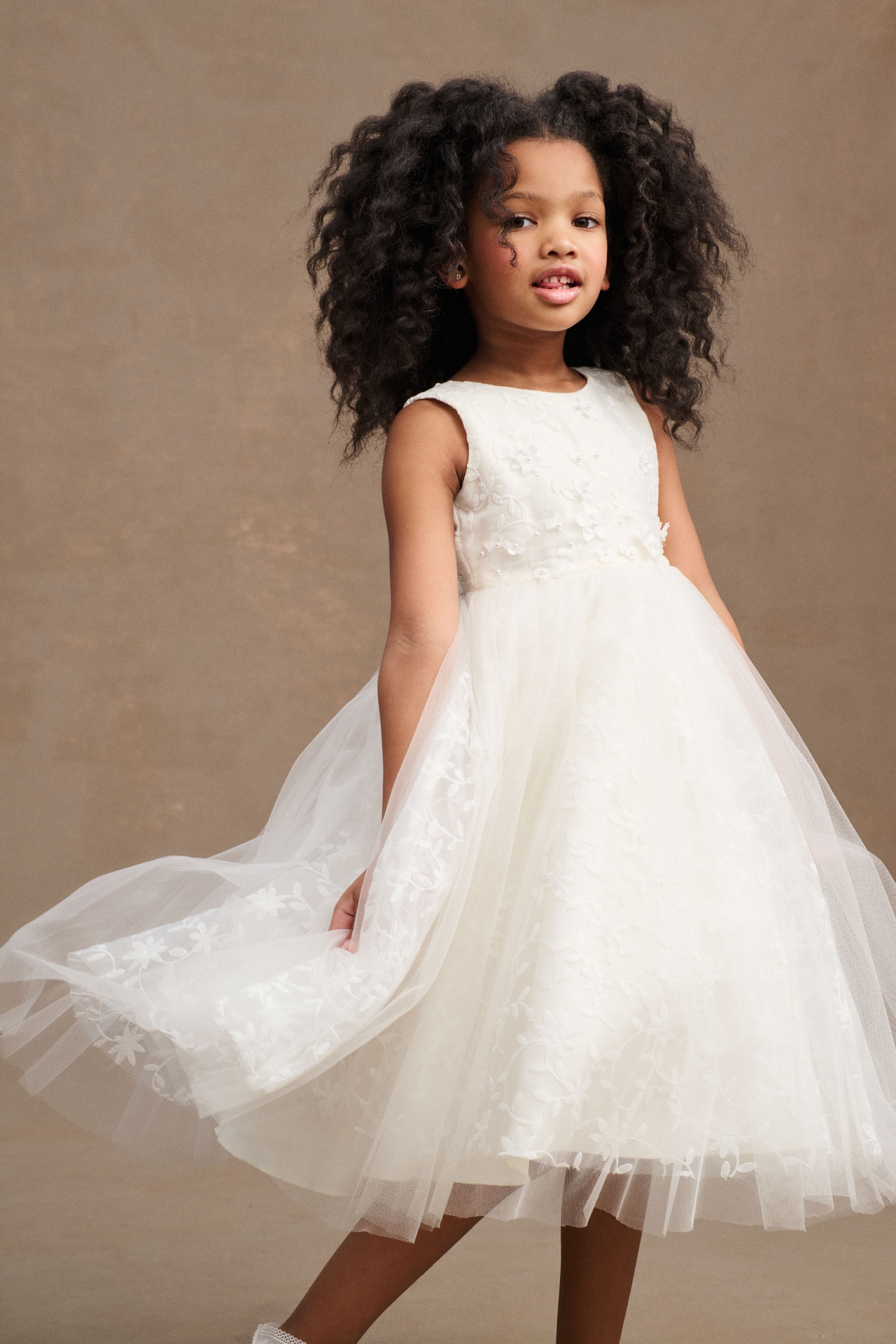 Princess Daliana Jessie Beaded Floral Tulle Flower Girl Dress