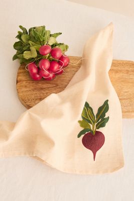 Serviette de table brodée Jardin potager
