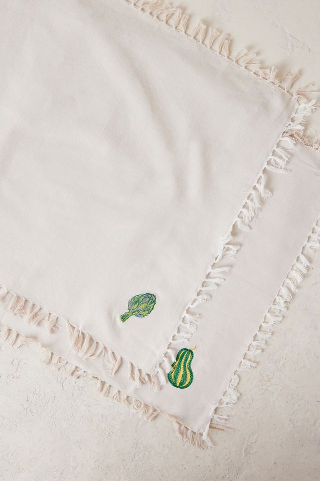 Lot de 2 serviette en papier Anna + Nina motif légumes brodés #2