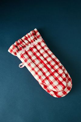 Damson Madder Gingham Print Oven Mitt In Red