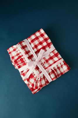 Damson Madder Gingham Ruffle Placemats, Set Of 2 In Red