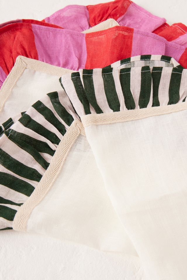 Amuse La Bouche Ruffle Stripe Square Linen Napkins, Set of 2 #3