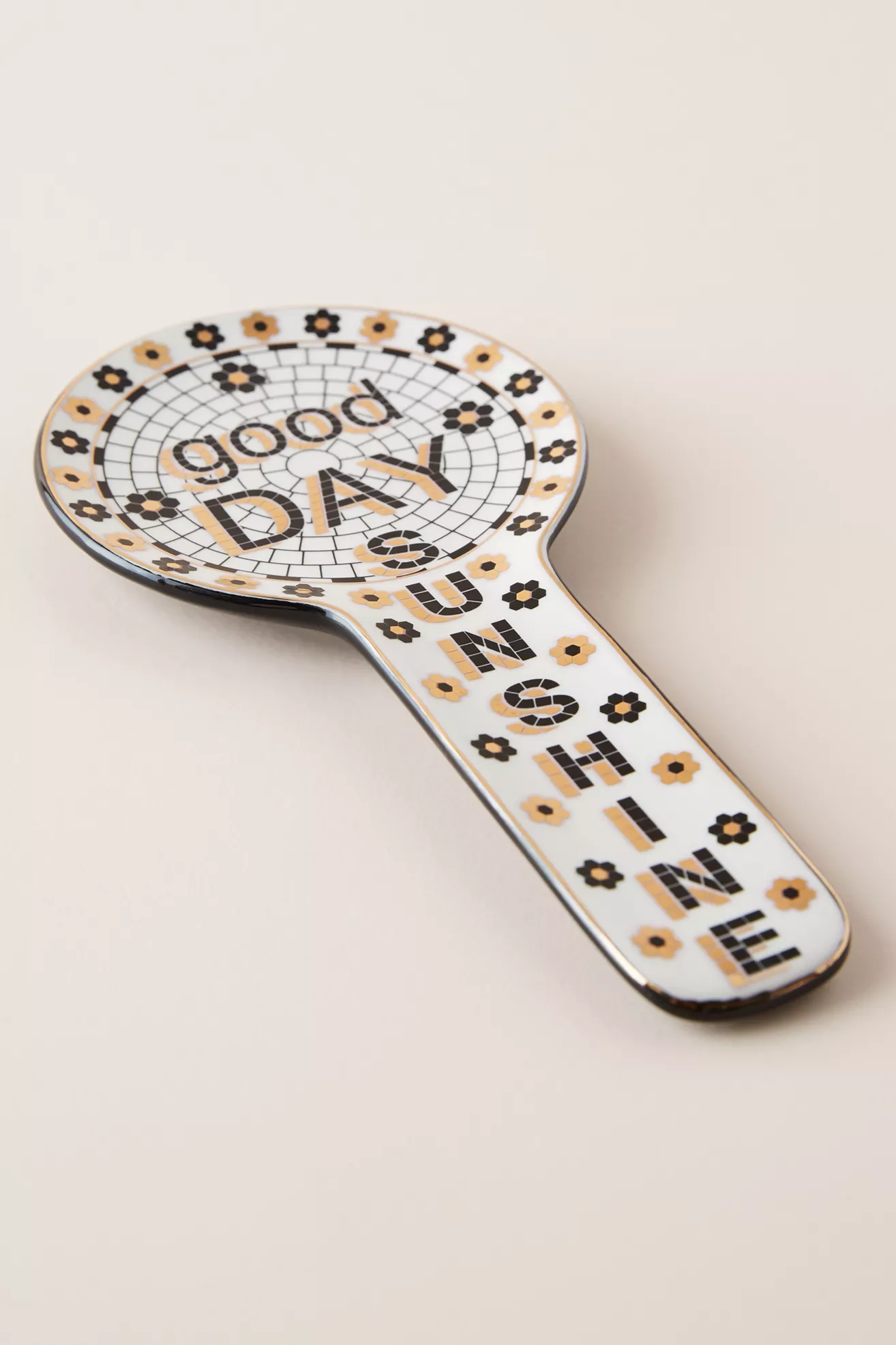 Bistro Tile Stoneware 24k Gold Accent Spoon Rest - thumbnail 2