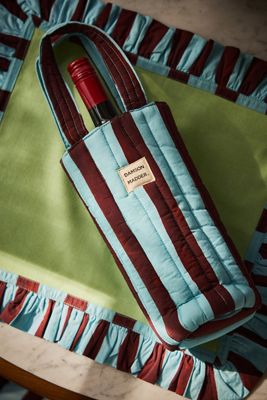 Borsa Portabottiglie di Vino a Righe Trapuntata Damson Madder