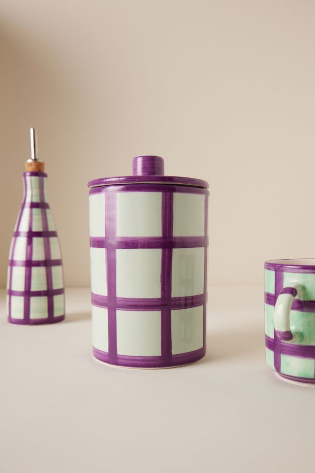 Vaisselle for Anthropologie Ceramic Gingham Kitchen Canister #2