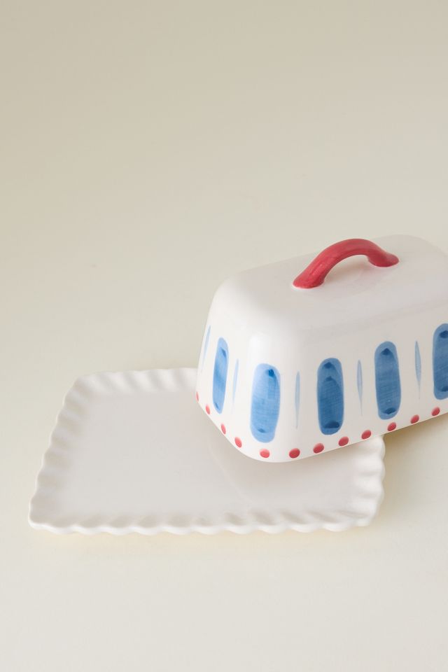 Gestreifte Butterdose aus Steingut #1