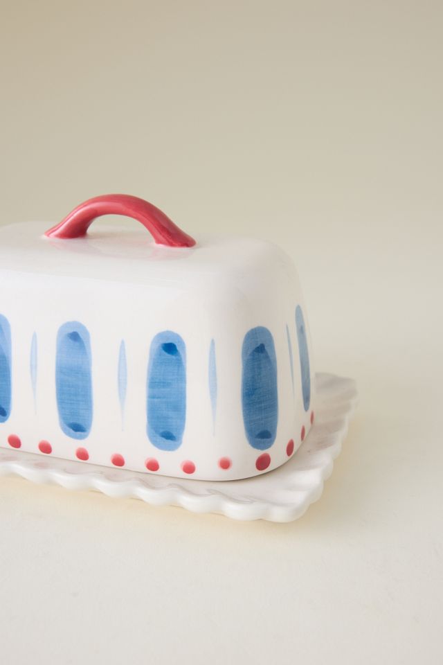 Gestreifte Butterdose aus Steingut #2