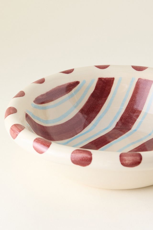 Damson Madder Handbemalte Streifen-Punkte-Servierschale #2
