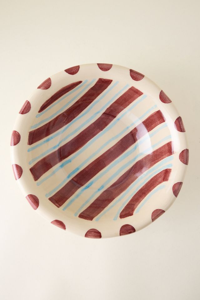 Damson Madder Handbemalte Streifen-Punkte-Servierschale #1