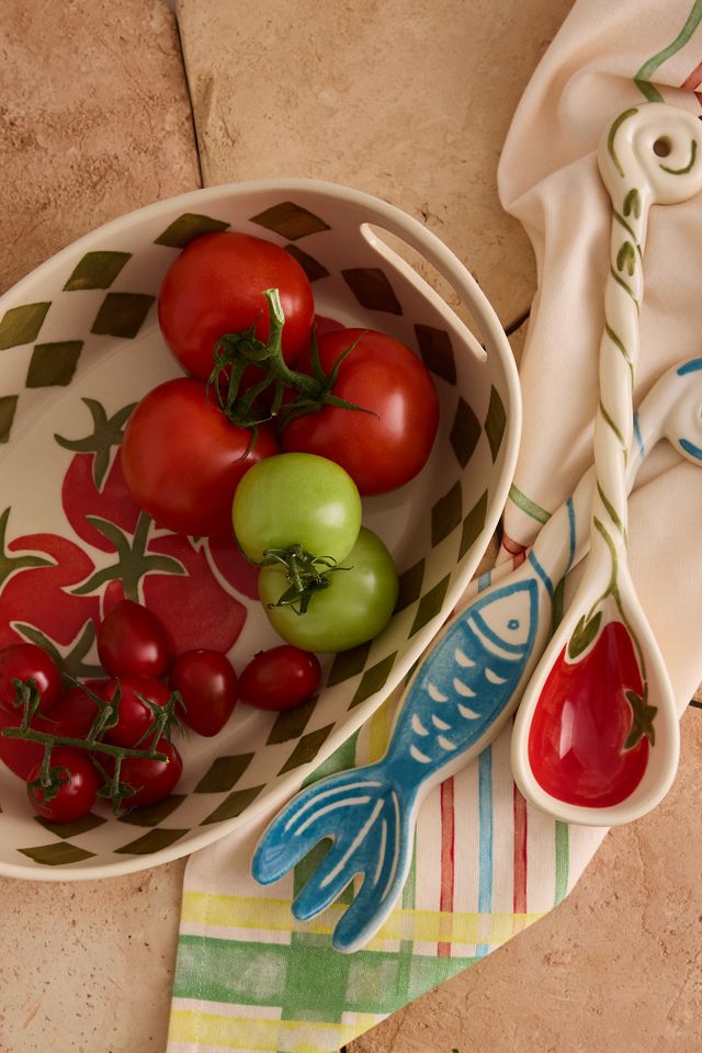 Damson Madder Ciotola da Portata Pomodoro a Quadri Dipinta a Mano #1