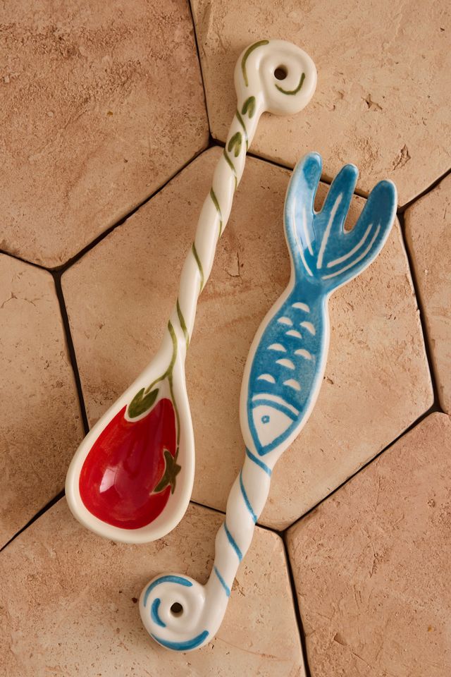 Damson Madder Handpainted Ceramic Salad Servers #1