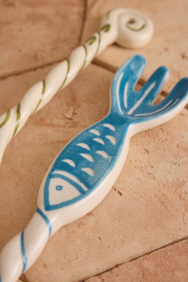 Damson Madder Handpainted Ceramic Salad Servers #2