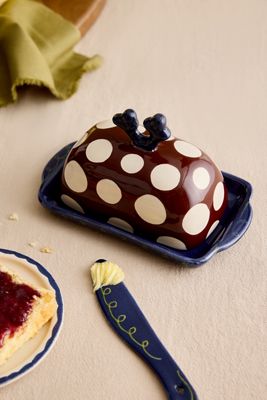 Damson Madder Punktmuster Butterdose & Streichmesser