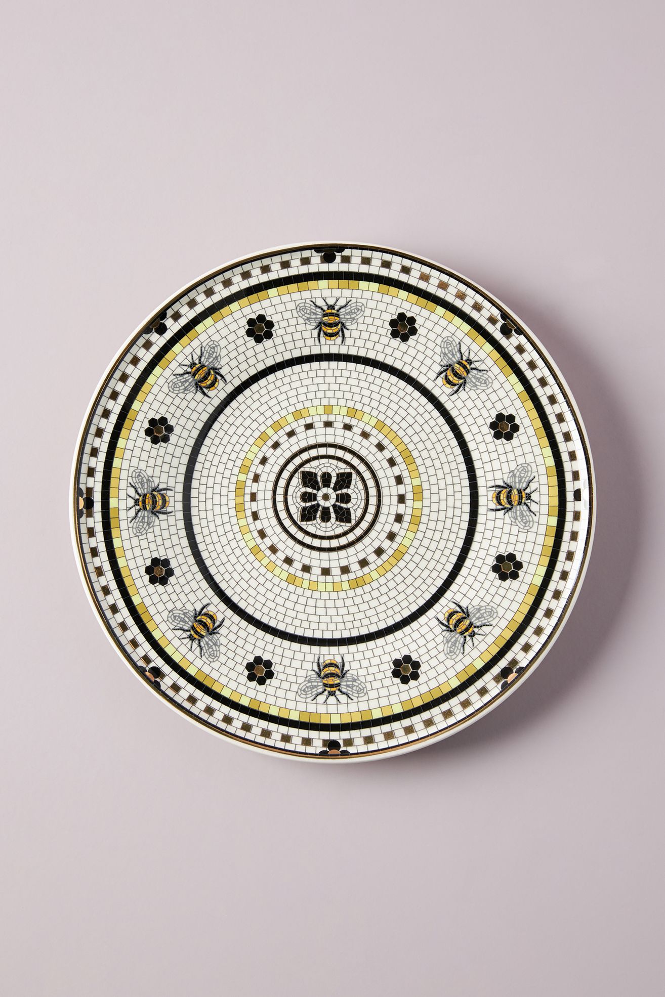 Bistro Tile Stoneware Dessert Plate: Garden Edition - BUMBLEBEE, One Size