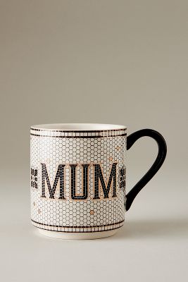 By Anthropologie Bistro Tile Name Mug In Neutral