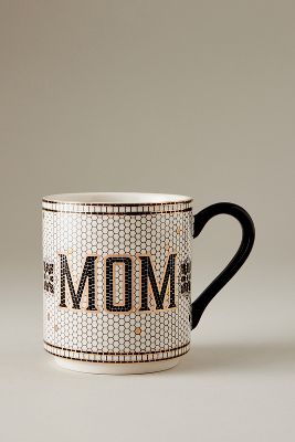 By Anthropologie Bistro Tile Name Mug In Neutral