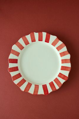 Anna + Nina Candy Cane Scalloped Dinner Plate In Red