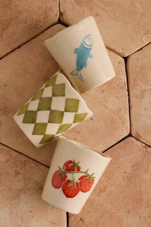 Tazze in Ceramica Decorative Dipinte a Mano Damson Madder, Set di 3 #1
