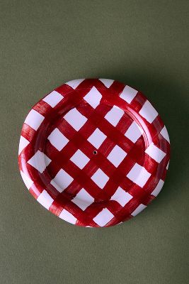 Damson Madder Hand-painted Gingham Saucer In Red