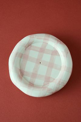 Damson Madder Hand-painted Gingham Saucer In White