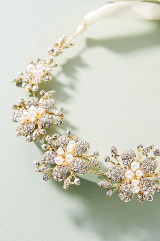 Pearled White Ribbon Headband #1