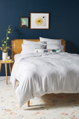 Anthropologie Stitched Linen Duvet Cover By  In Grey Size Q Top/bed